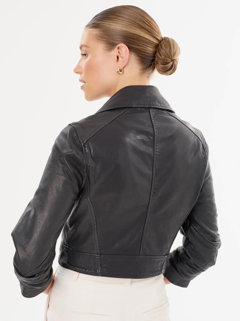 Janika Cropped Leather Jacket in Black
