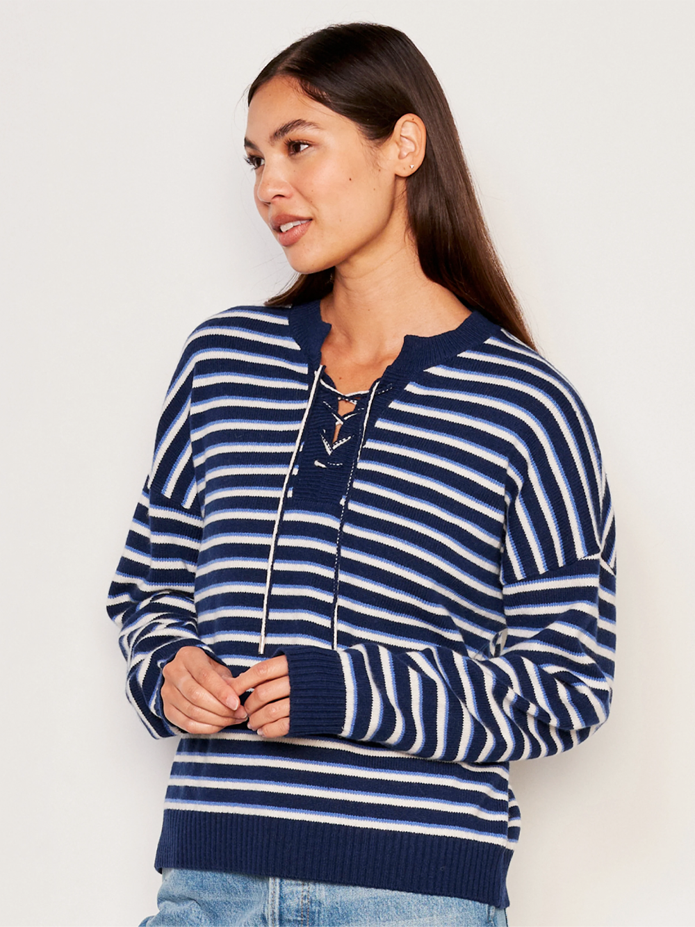 Stripes Lace Up Sweater