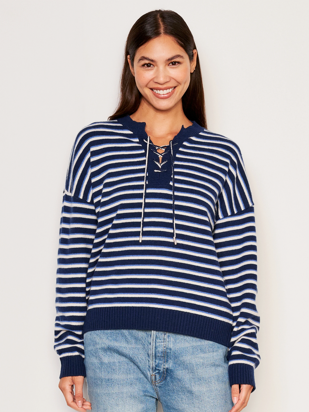 Stripes Lace Up Sweater