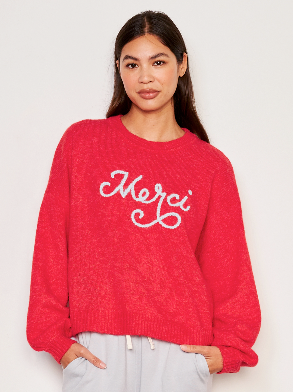 Merci Crew Neck Sweater in Flare Red