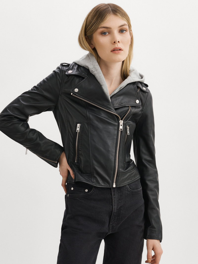 Holy Leather Biker Jacket with Removable Hood