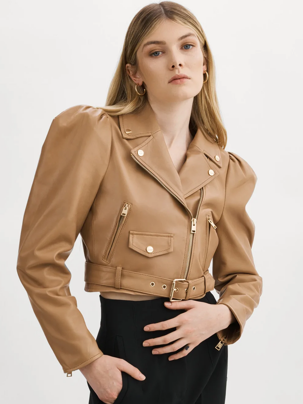 Lamarque Ciara Cropped Leather Biker Jacket